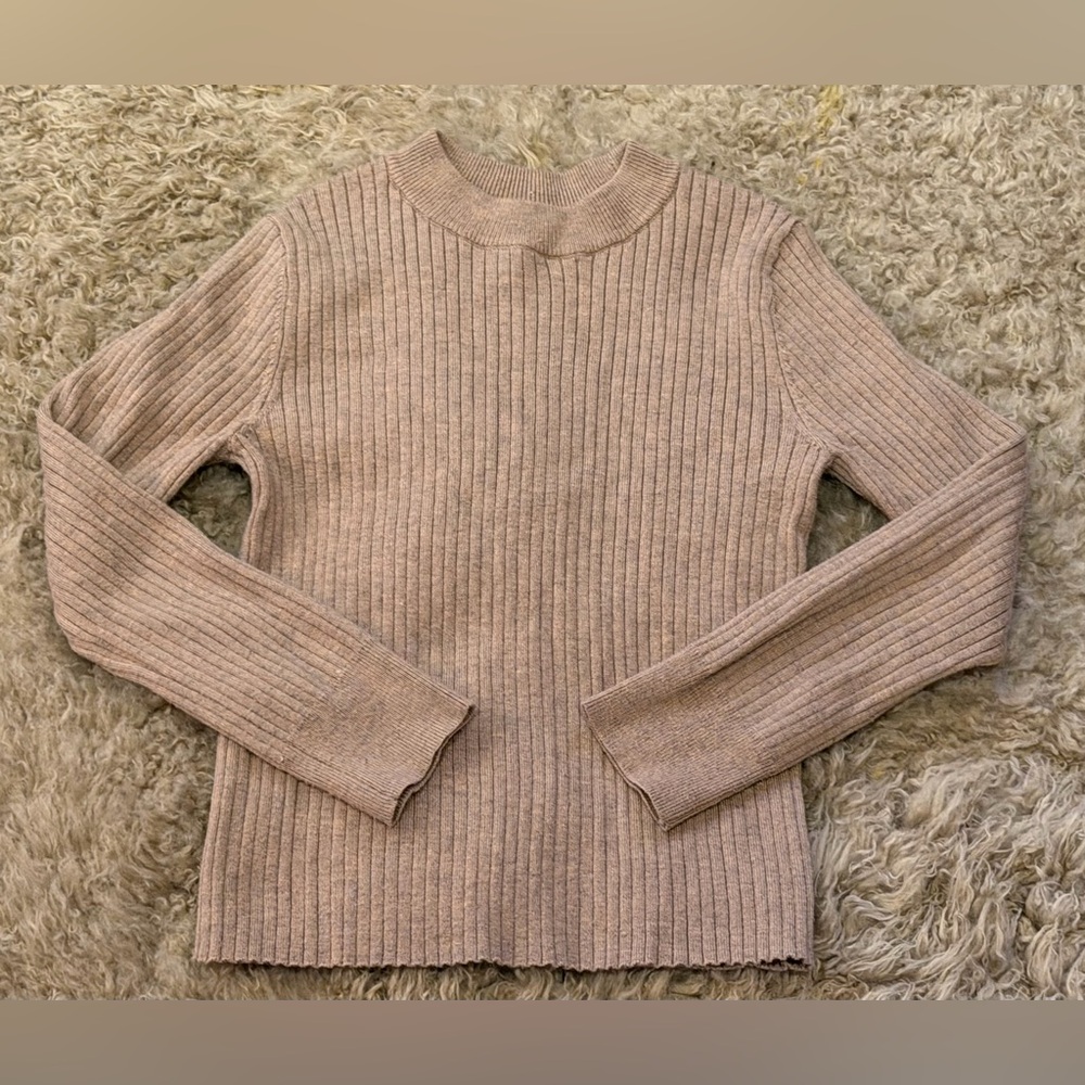 Zara Youth 8-9 Ribbed Knit Sweater in Taupe